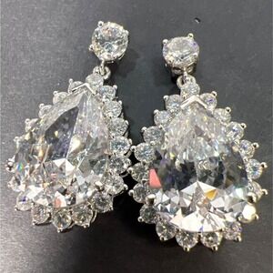 Nolan Miller‎ Glamour Collection Post Earrings Large Teardrop Prong Set Crystals
